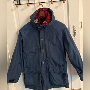 Vintage Woolrich Coat Womens small Parka Plaid Lined Blue Made USA